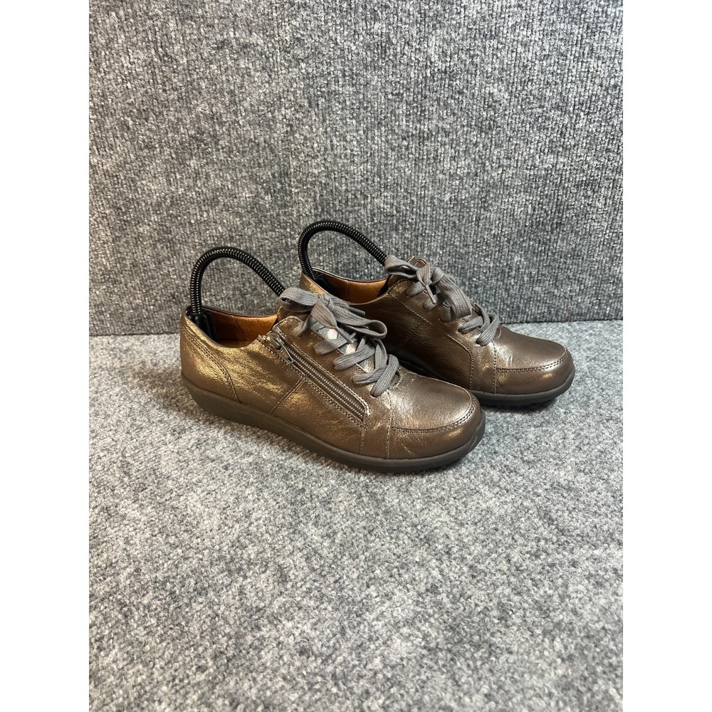 Vionic Abigail Sneakers Womens 7 Metallic Brown Pewter Leather Lace Up Shoes